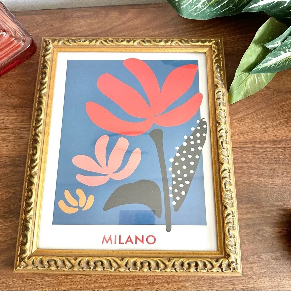 Milano Italy Flower Market Poster Gold Framed Wall Art Retro Souvenir Print